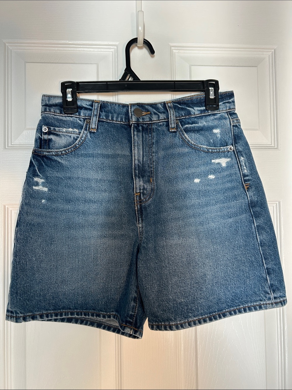 Frame Denim Mid Blue Distressed High-Rise Jean Shorts
